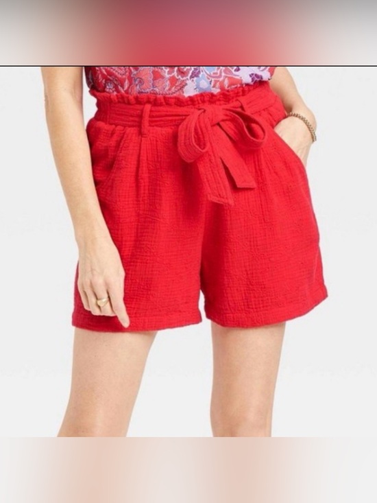 Knox Rose Pants - Knox Rose Tie front elastic waist paper pag casual shorts in rebel Red size 2X